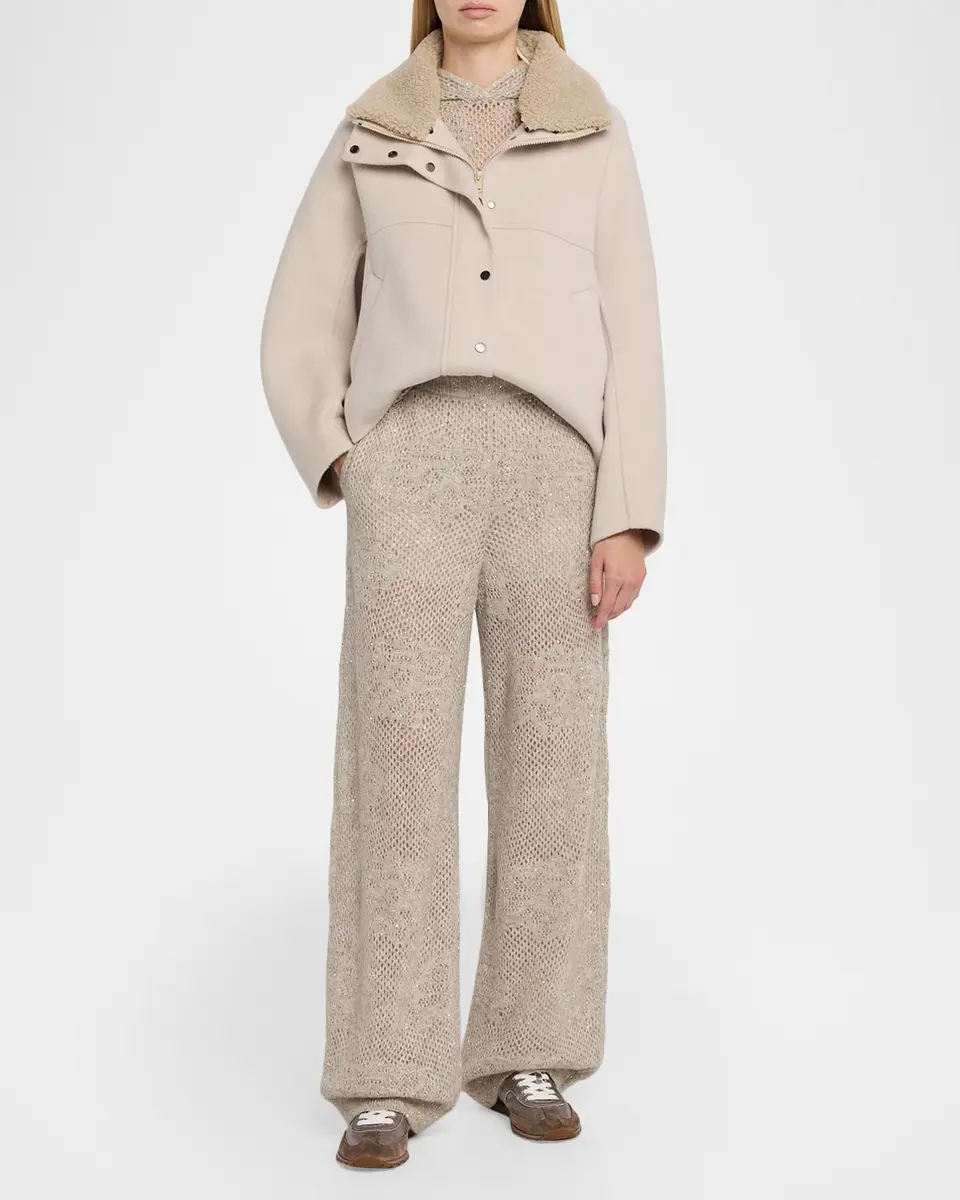 Brunello Cucinelli Wool-Cashmere Coat With Lamb Shearling Collar | Thumbnail 2
