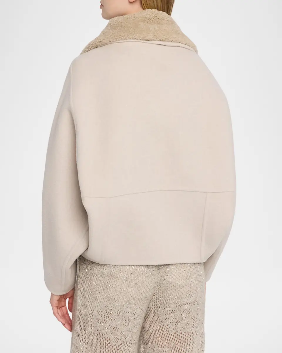 Brunello Cucinelli Wool-Cashmere Coat With Lamb Shearling Collar | Thumbnail 3