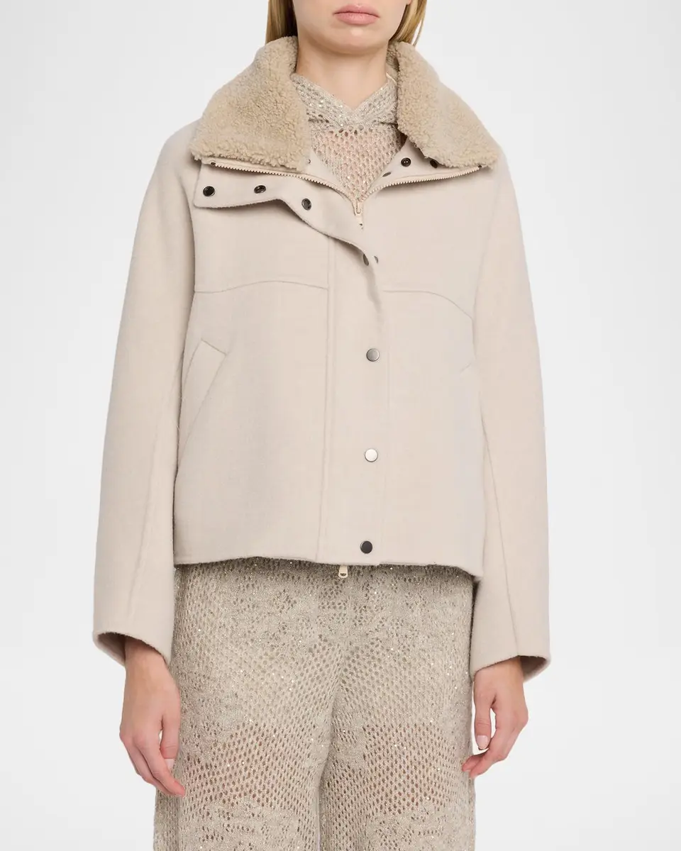 Brunello Cucinelli Wool-Cashmere Coat With Lamb Shearling Collar | Thumbnail 4