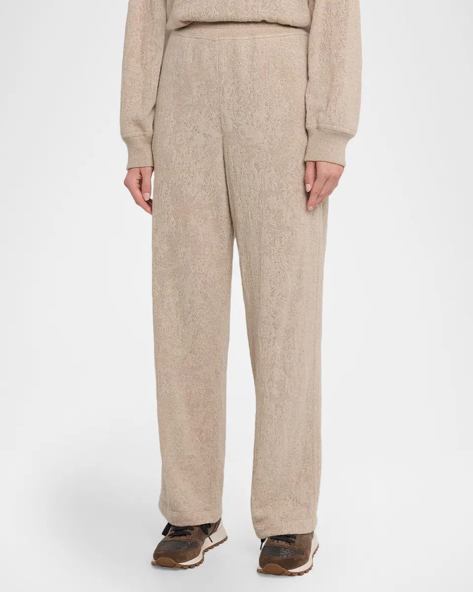 Brunello Cucinelli Jersey Lace Pointelle Knit Pants | Thumbnail 4
