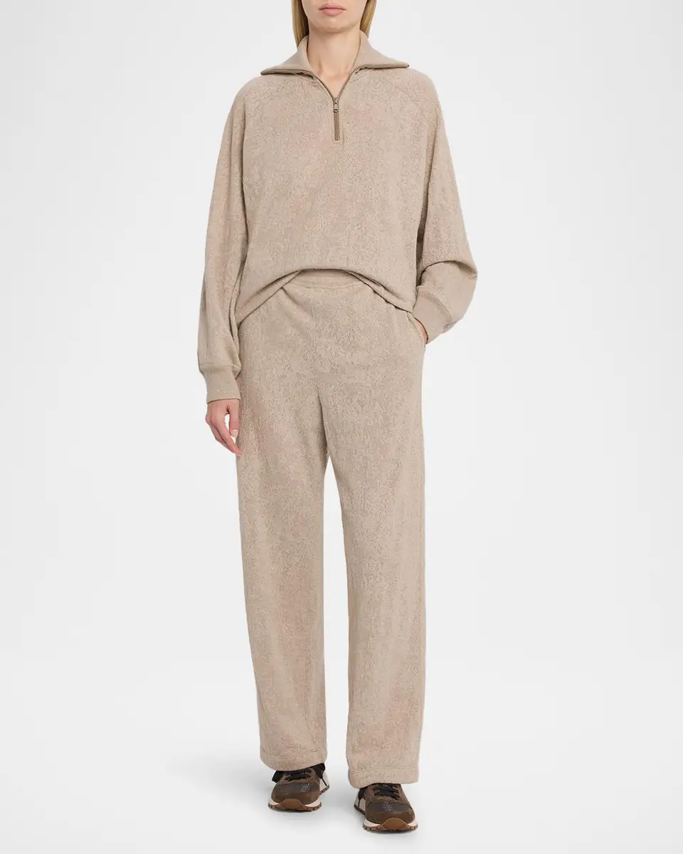 Brunello Cucinelli Jersey Lace Pointelle Knit Quarter-Zip Sweater | Thumbnail 2 Brunello Cucinelli Jersey Lace Pointelle Knit Quarter-Zip Sweater | Thumbnail 2