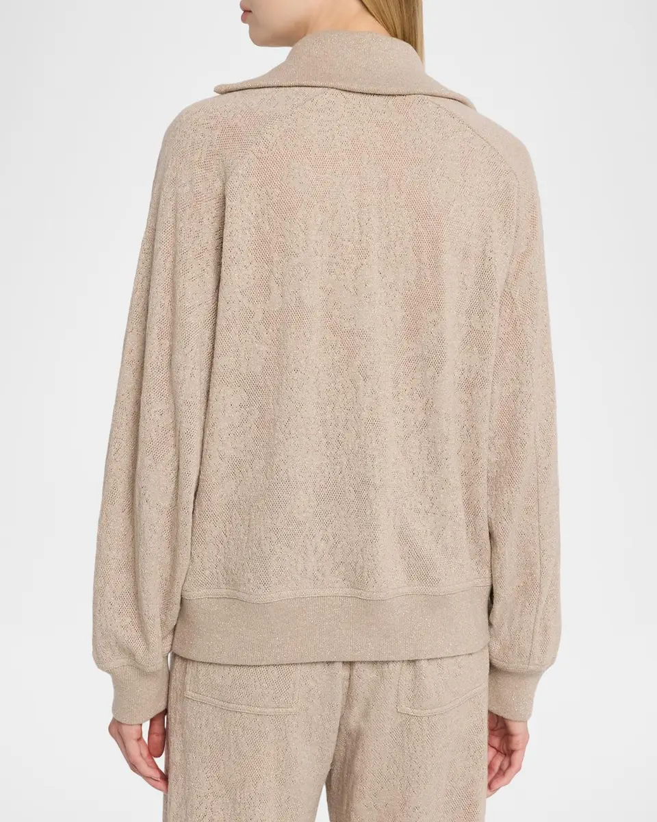 Brunello Cucinelli Jersey Lace Pointelle Knit Quarter-Zip Sweater | Thumbnail 3 Brunello Cucinelli Jersey Lace Pointelle Knit Quarter-Zip Sweater | Thumbnail 3