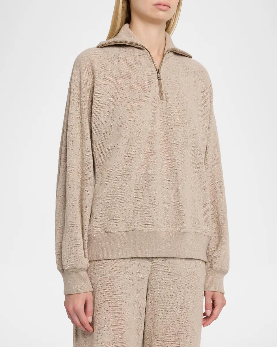 Brunello Cucinelli Jersey Lace Pointelle Knit Quarter-Zip Sweater | Thumbnail 4 Brunello Cucinelli Jersey Lace Pointelle Knit Quarter-Zip Sweater | Thumbnail 4