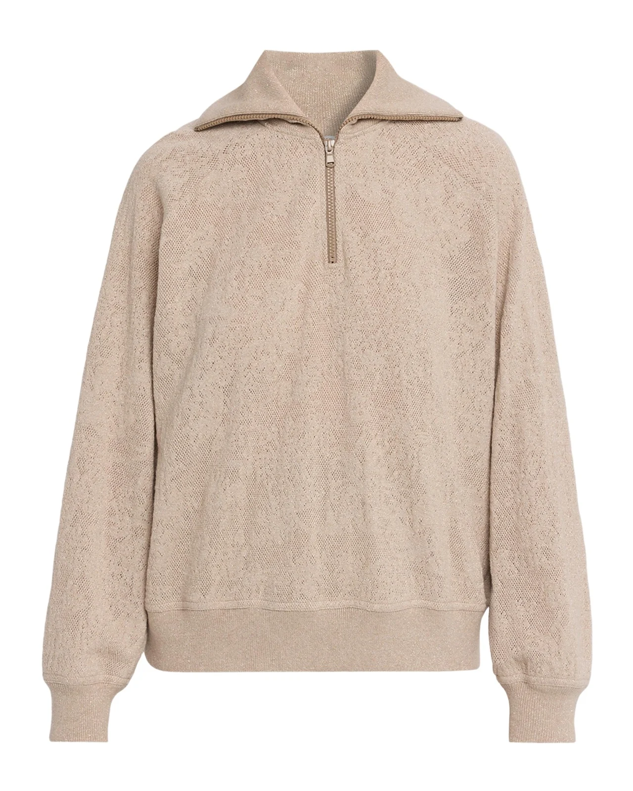 Brunello Cucinelli Jersey Lace Pointelle Knit Quarter-Zip Sweater