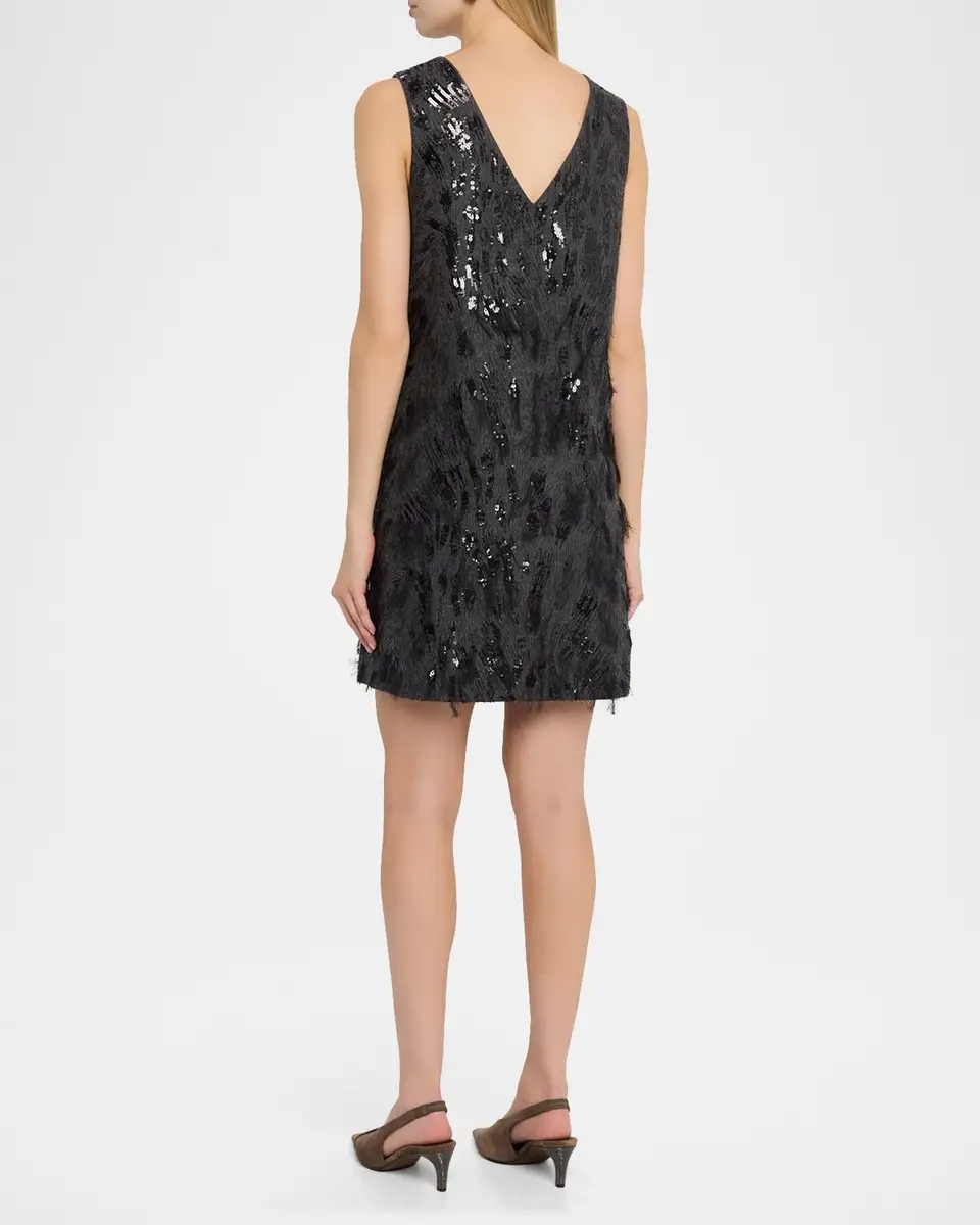 Brunello Cucinelli Animalier Sequin V-Neck Mini Dress | Thumbnail 3