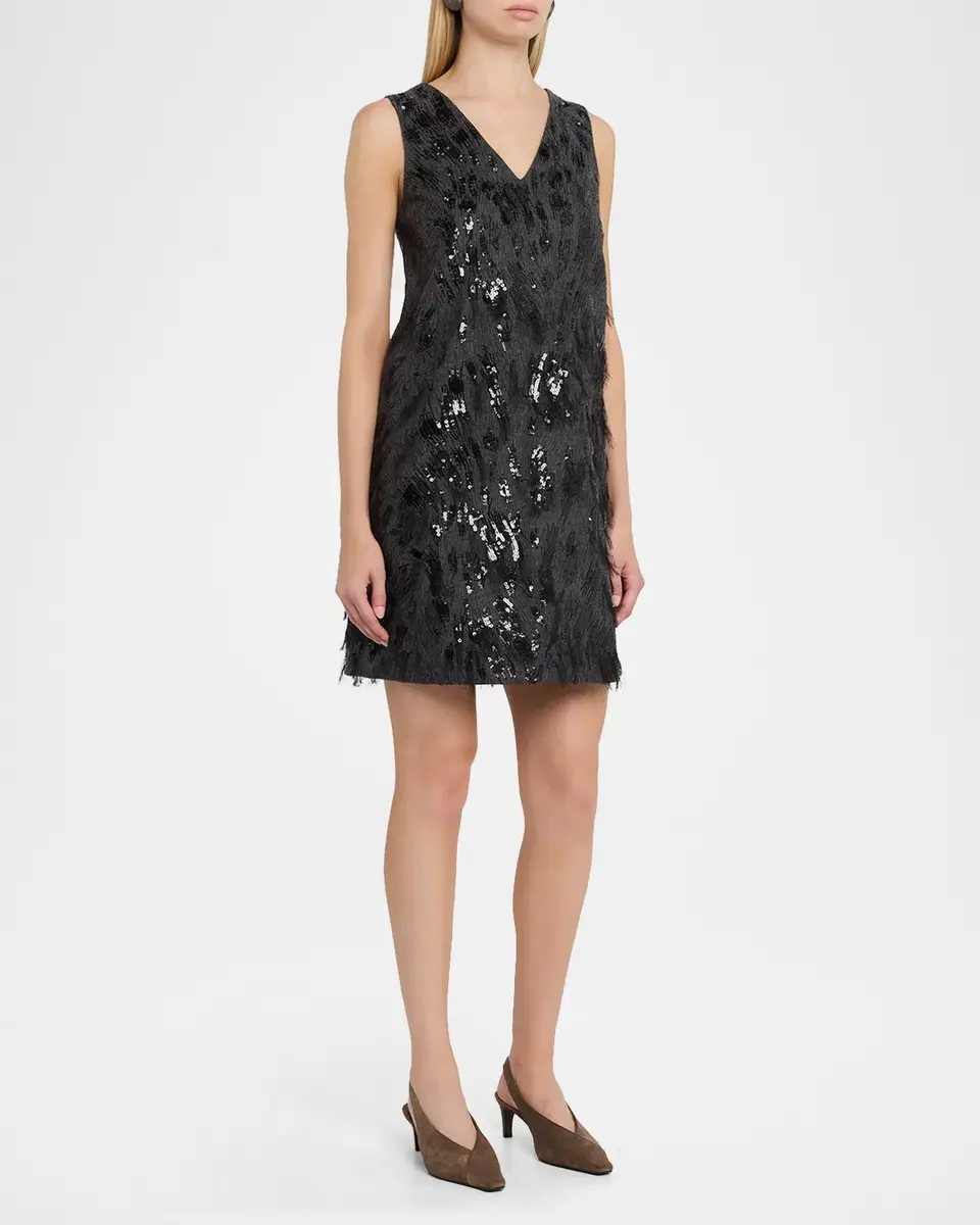 Brunello Cucinelli Animalier Sequin V-Neck Mini Dress | Thumbnail 4