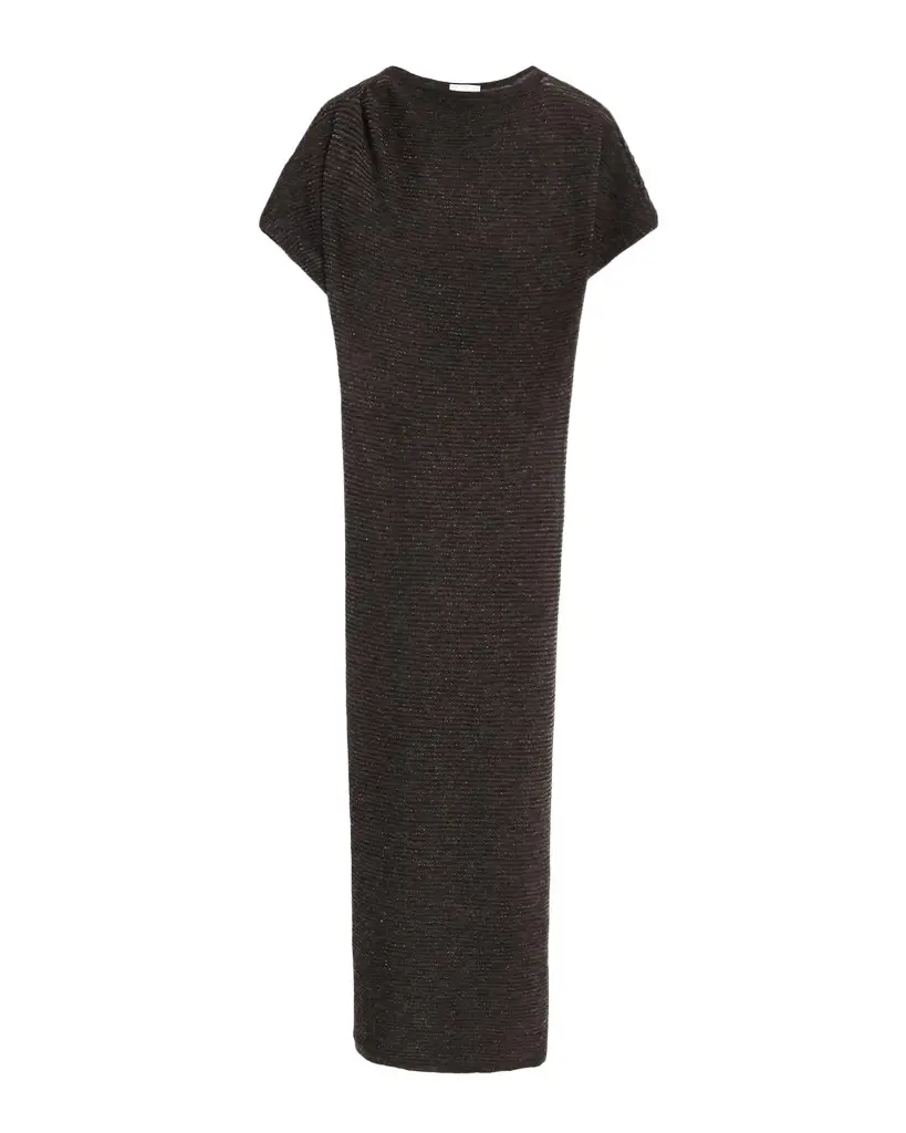Brunello Cucinelli Silk Alpaca Knit Short-Sleeve Column Dress