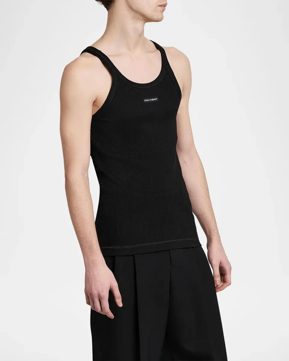 Dolce & Gabbana Men's Etichetta Rib Jersey Cotton Tank Top | Thumbnail 4
