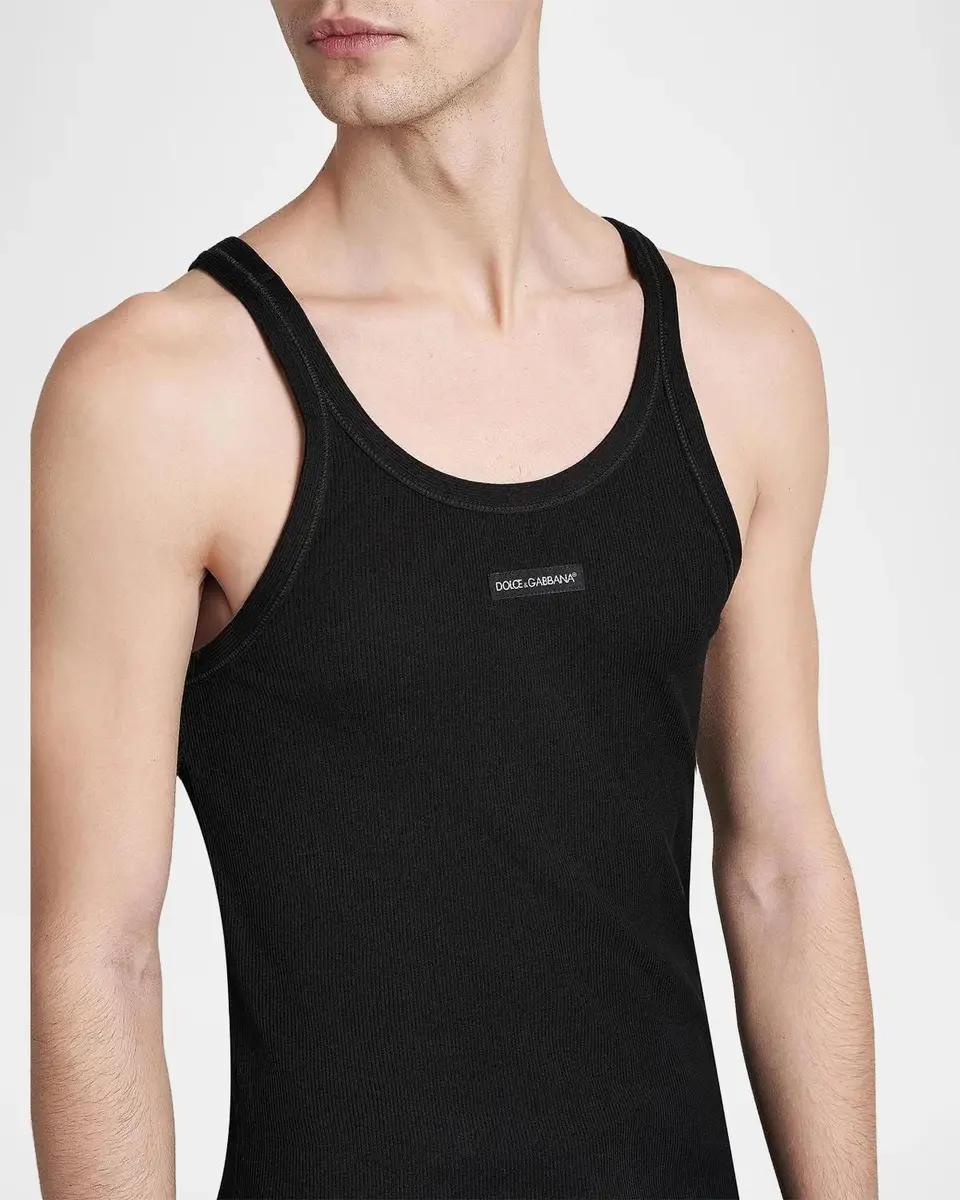 Dolce & Gabbana Men's Etichetta Rib Jersey Cotton Tank Top | Thumbnail 5