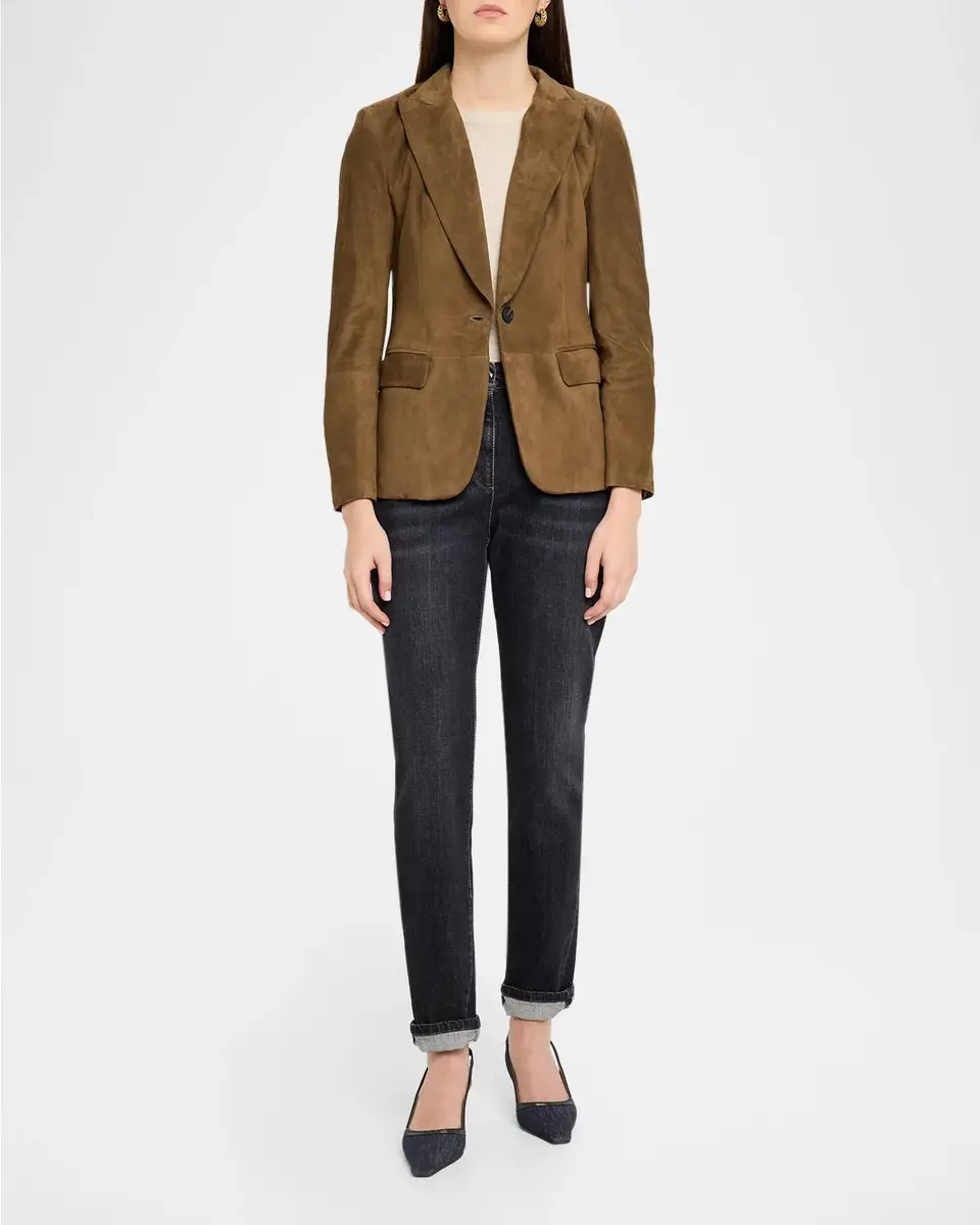 Brunello Cucinelli Suede Single-Breasted Blazer Jacket | Thumbnail 2