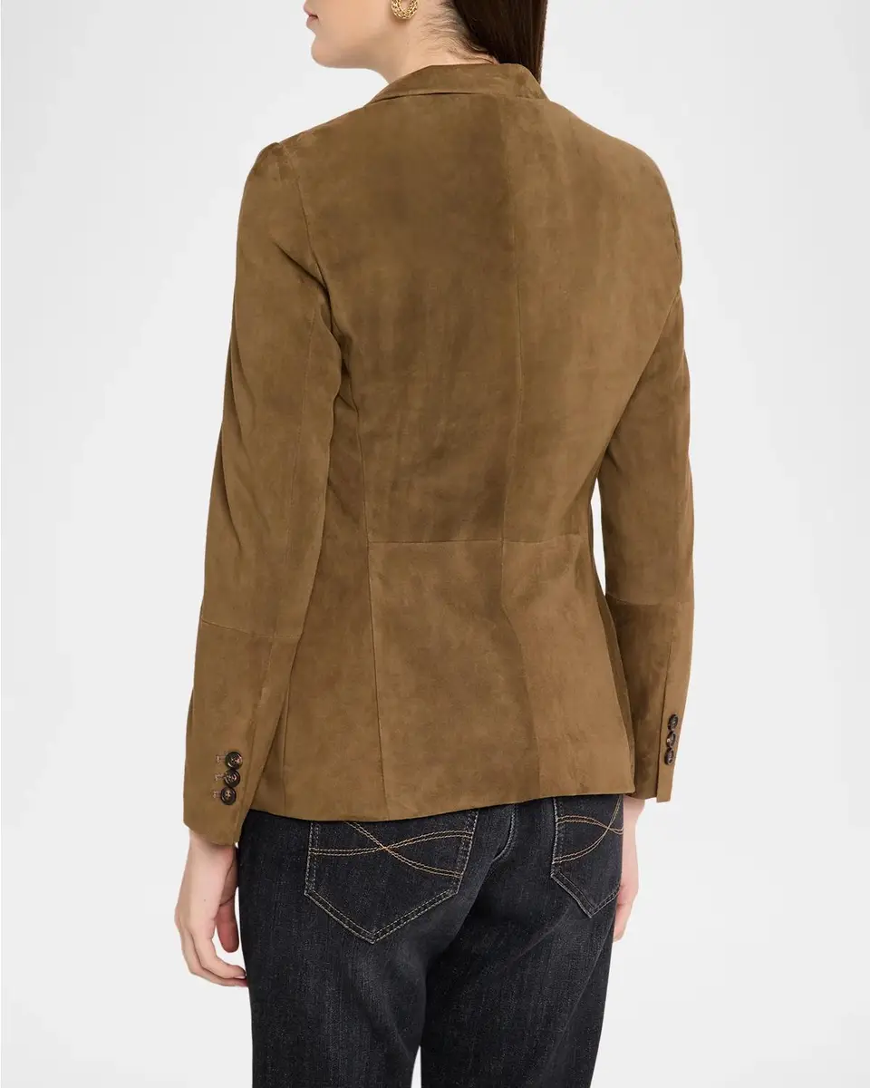 Brunello Cucinelli Suede Single-Breasted Blazer Jacket | Thumbnail 3