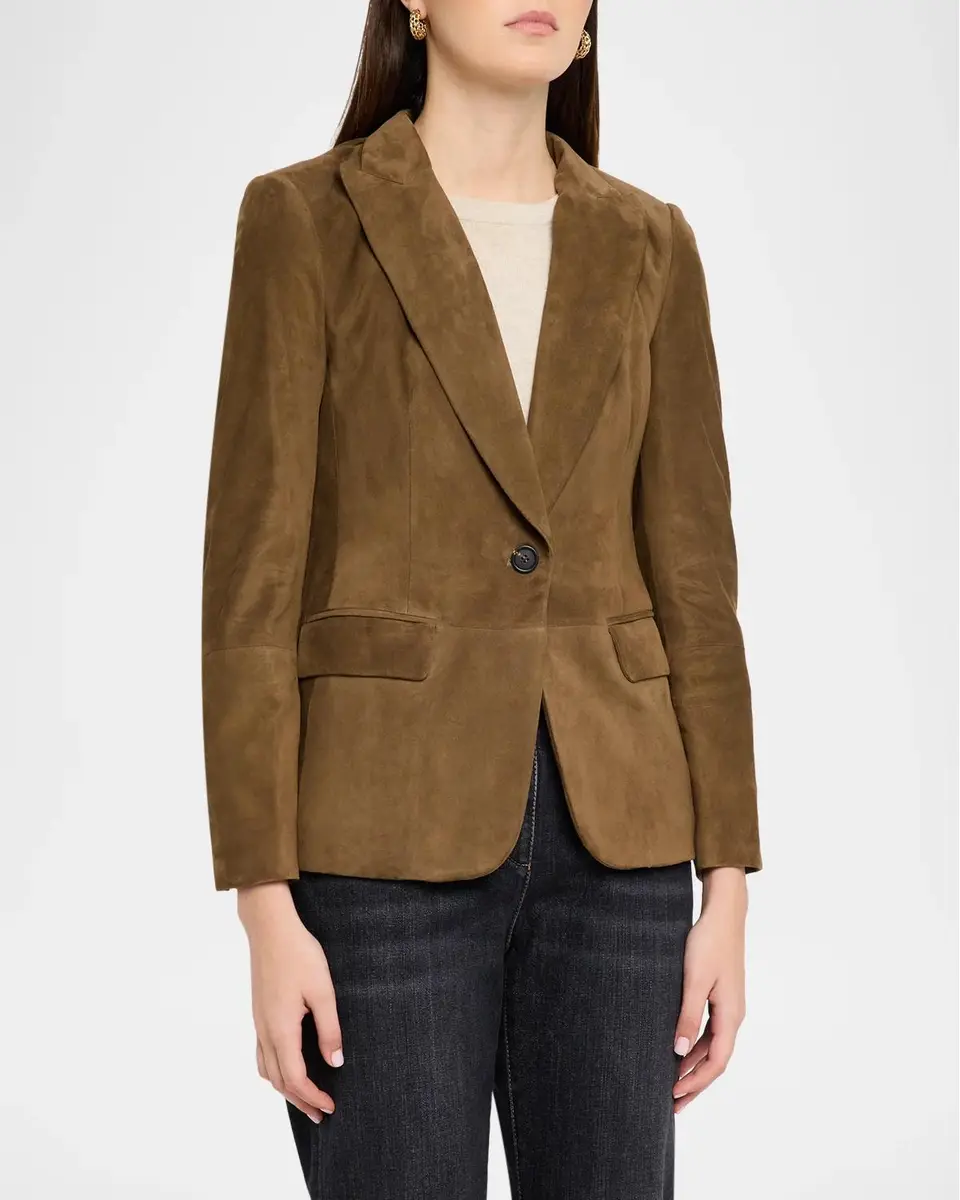 Brunello Cucinelli Suede Single-Breasted Blazer Jacket | Thumbnail 4