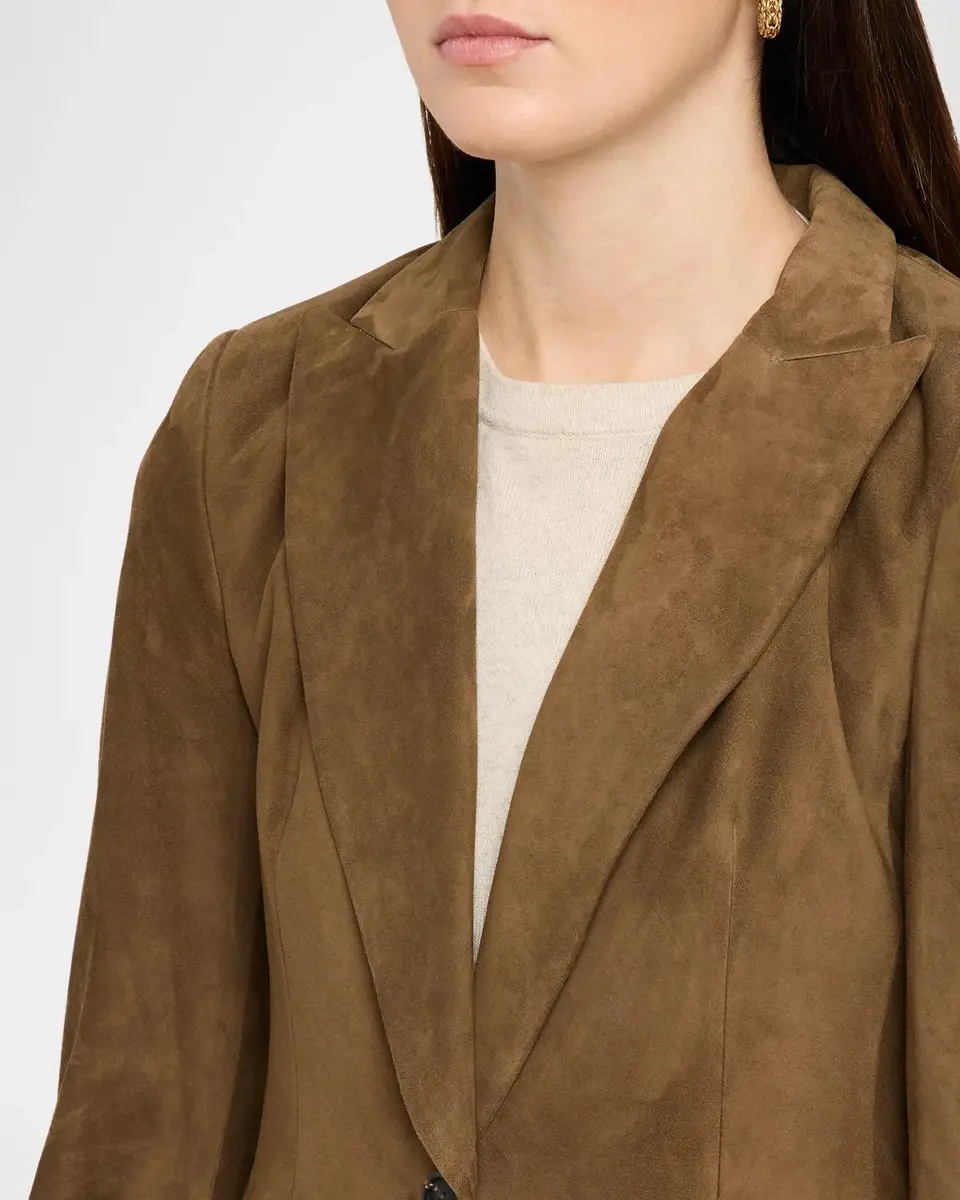 Brunello Cucinelli Suede Single-Breasted Blazer Jacket | Thumbnail 5