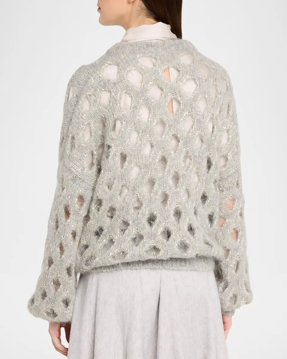 Brunello Cucinelli Mohair Diamante Openwork Sweater | Thumbnail 3 Brunello Cucinelli Mohair Diamante Openwork Sweater | Thumbnail 3
