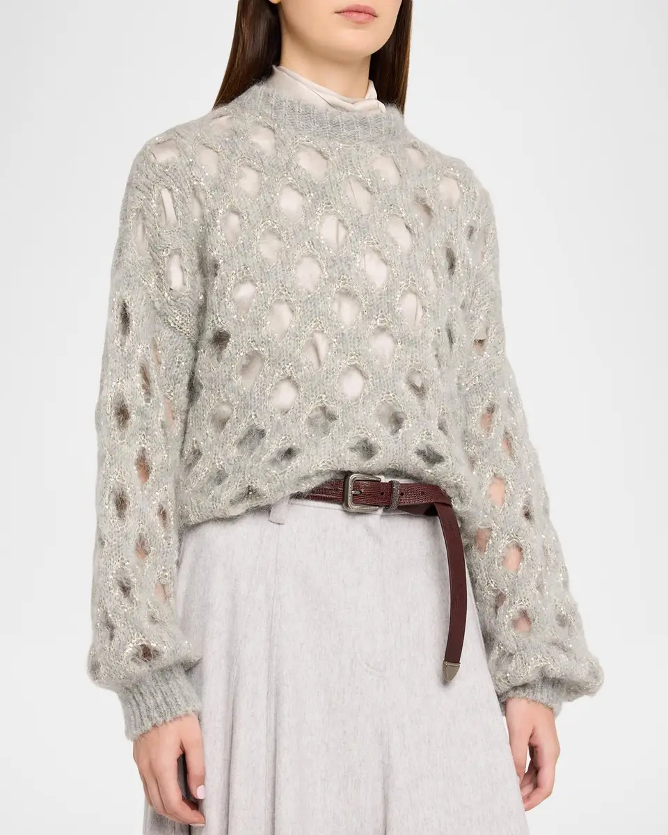 Brunello Cucinelli Mohair Diamante Openwork Sweater | Thumbnail 4 Brunello Cucinelli Mohair Diamante Openwork Sweater | Thumbnail 4