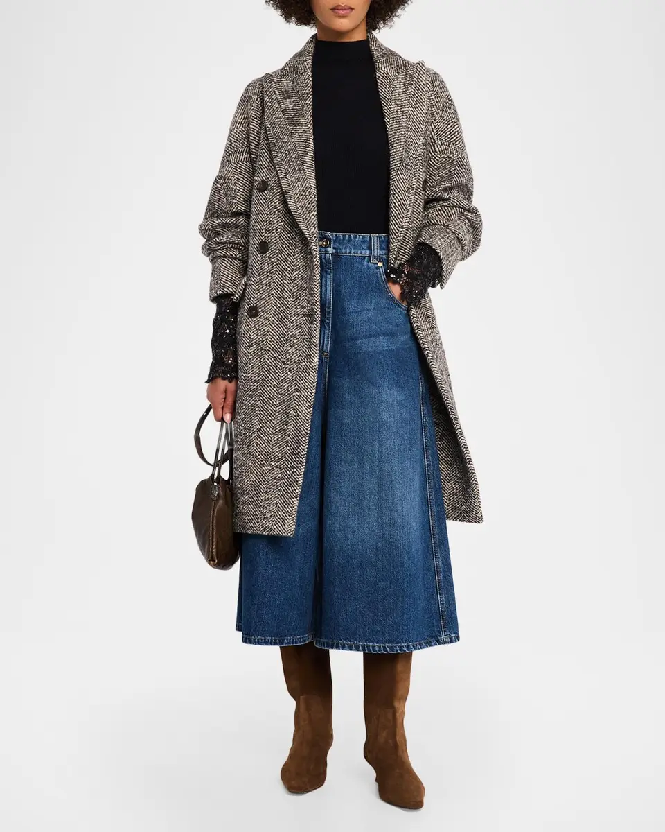 Brunello Cucinelli Maxi Herringbone Double-Breasted Coat | Thumbnail 2