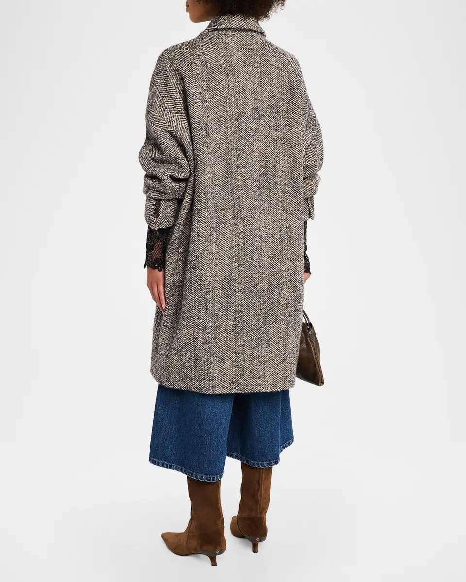 Brunello Cucinelli Maxi Herringbone Double-Breasted Coat | Thumbnail 3