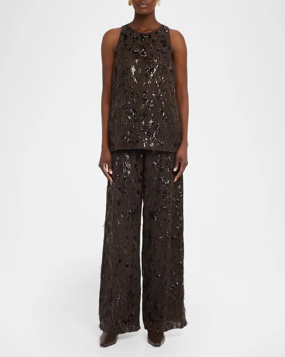Brunello Cucinelli Animalier Sequined Fringe Silk Wide-Leg Trousers | Thumbnail 2 Brunello Cucinelli Animalier Sequined Fringe Silk Wide-Leg Trousers | Thumbnail 2