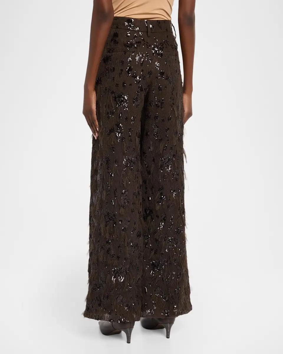 Brunello Cucinelli Animalier Sequined Fringe Silk Wide-Leg Trousers | Thumbnail 3 Brunello Cucinelli Animalier Sequined Fringe Silk Wide-Leg Trousers | Thumbnail 3