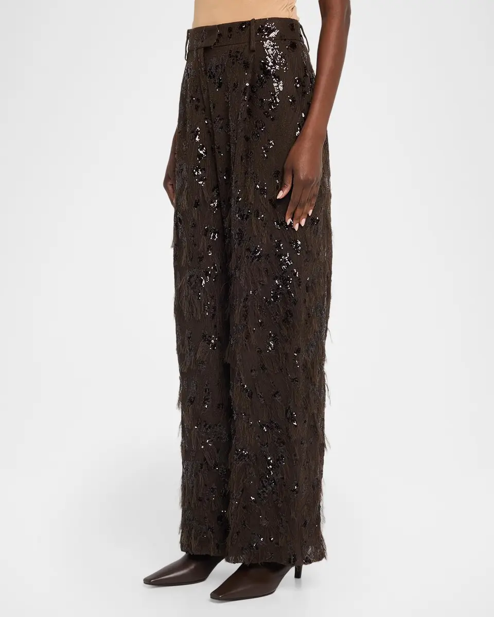 Brunello Cucinelli Animalier Sequined Fringe Silk Wide-Leg Trousers | Thumbnail 4 Brunello Cucinelli Animalier Sequined Fringe Silk Wide-Leg Trousers | Thumbnail 4