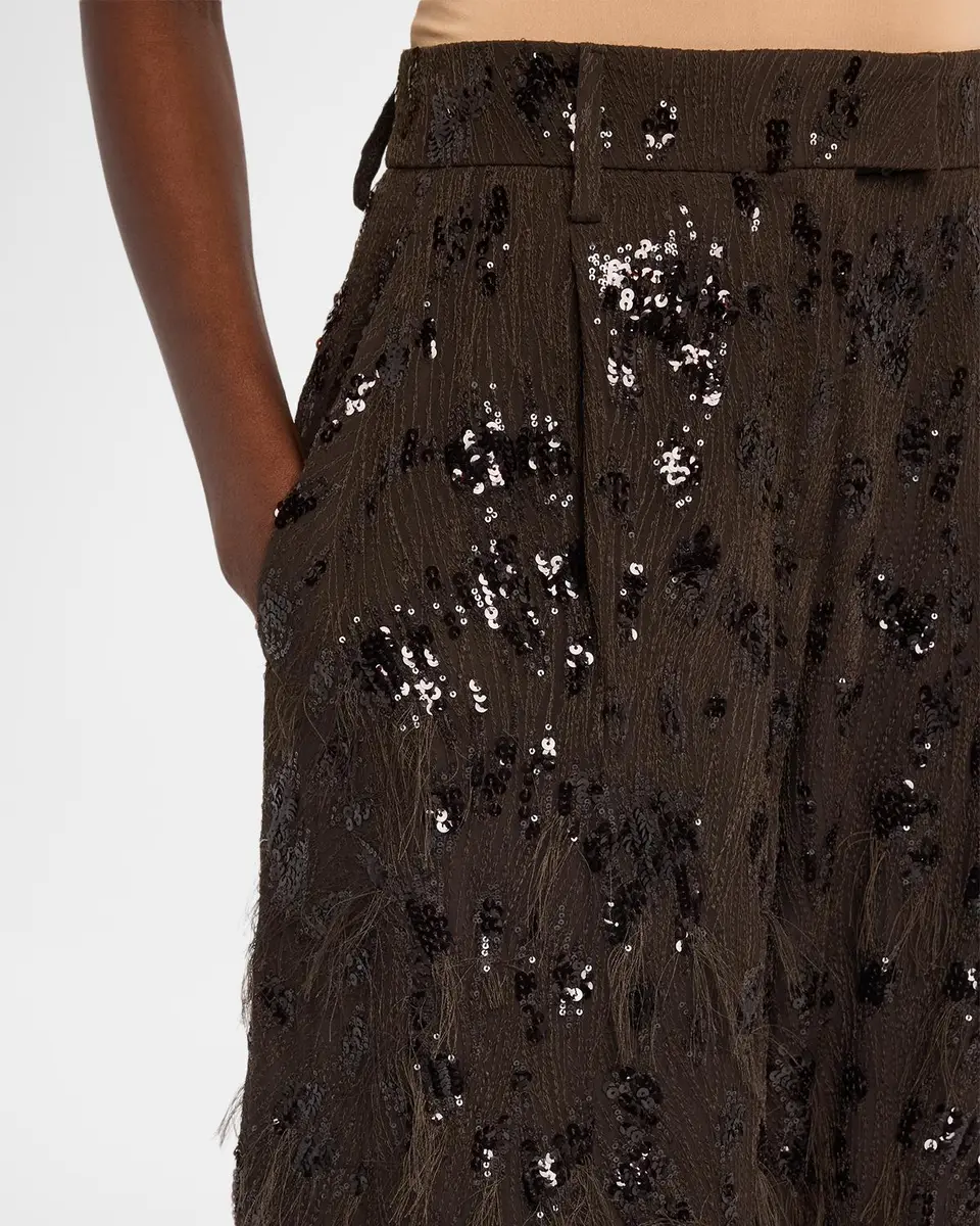 Brunello Cucinelli Animalier Sequined Fringe Silk Wide-Leg Trousers | Thumbnail 5 Brunello Cucinelli Animalier Sequined Fringe Silk Wide-Leg Trousers | Thumbnail 5