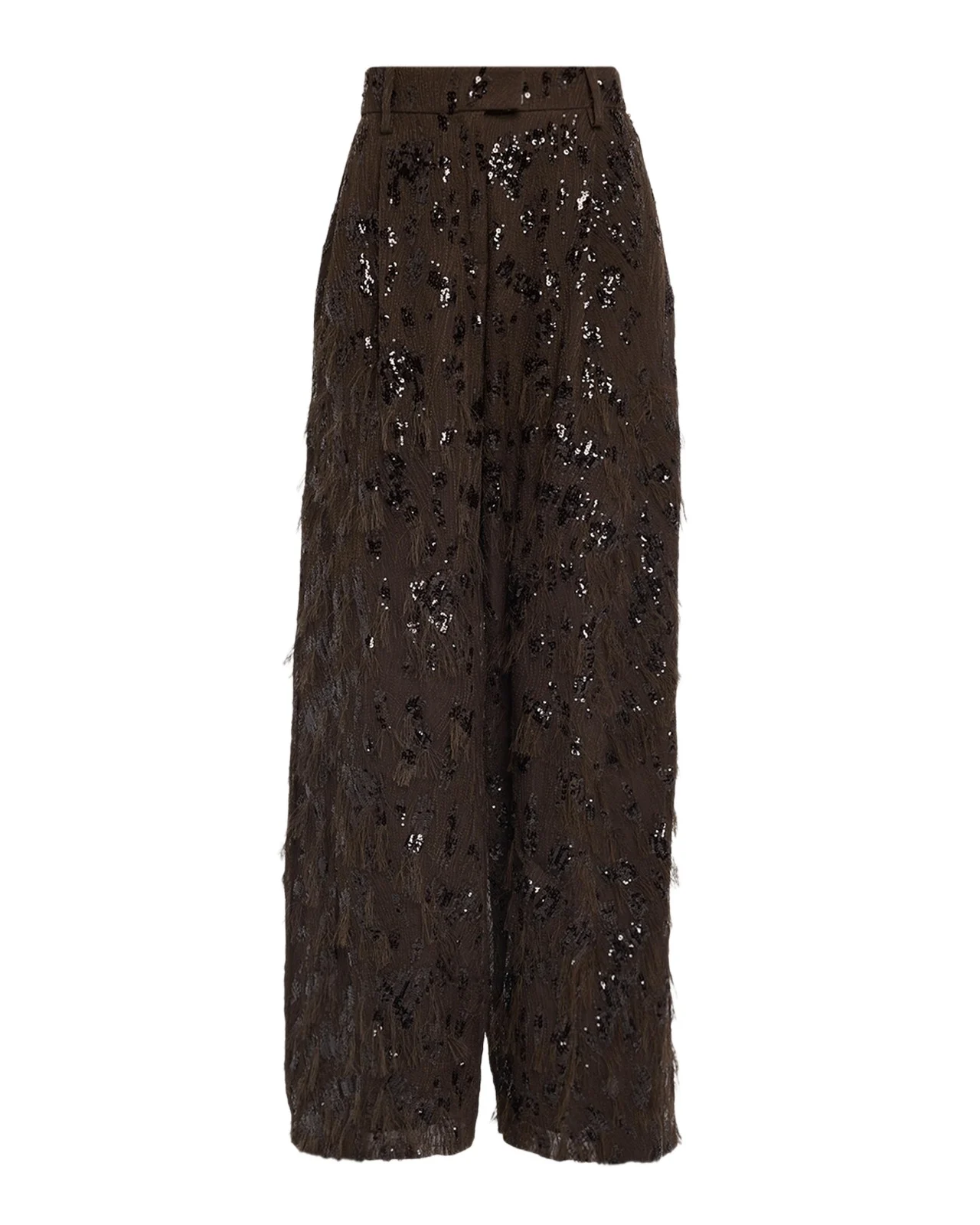 Brunello Cucinelli Animalier Sequined Fringe Silk Wide-Leg Trousers