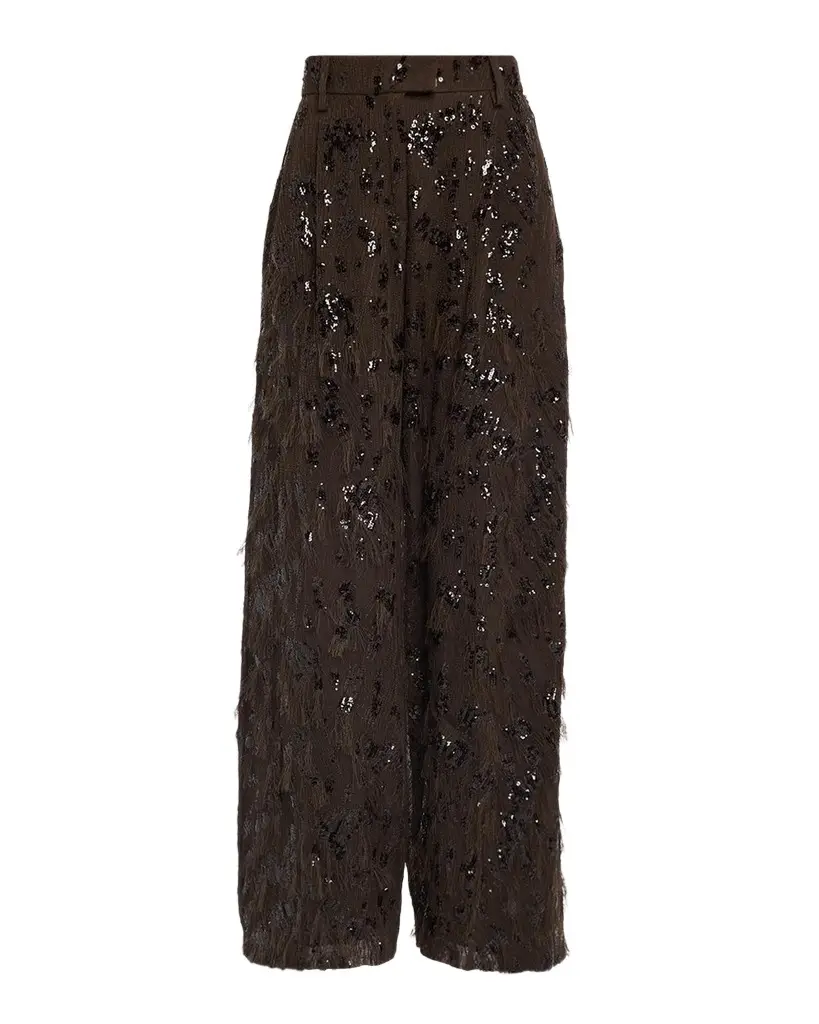 Animalier Sequined Fringe Silk Wide-Leg Trousers Animalier Sequined Fringe Silk Wide-Leg Trousers