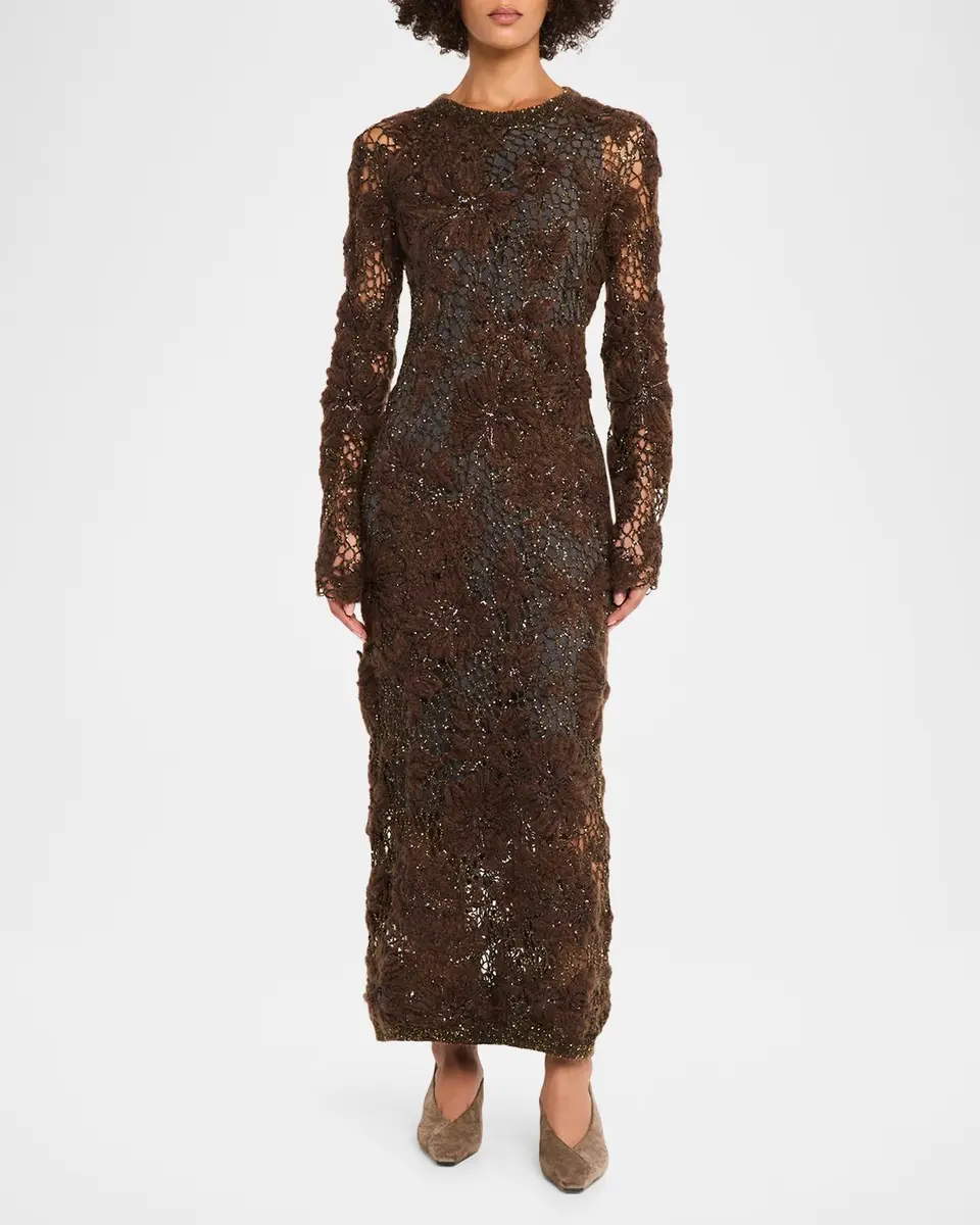 Brunello Cucinelli Mohair Sparkling Floral Embroidered Mesh Dress | Thumbnail 2 Brunello Cucinelli Mohair Sparkling Floral Embroidered Mesh Dress | Thumbnail 2