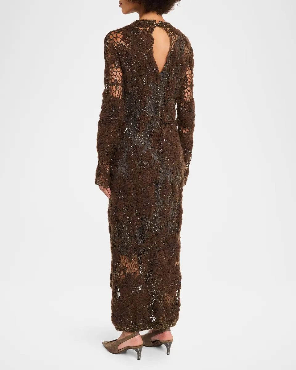 Brunello Cucinelli Mohair Sparkling Floral Embroidered Mesh Dress | Thumbnail 3 Brunello Cucinelli Mohair Sparkling Floral Embroidered Mesh Dress | Thumbnail 3