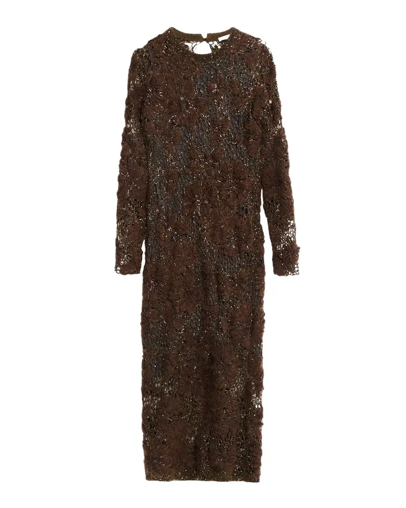 Mohair Sparkling Floral Embroidered Mesh Dress Mohair Sparkling Floral Embroidered Mesh Dress