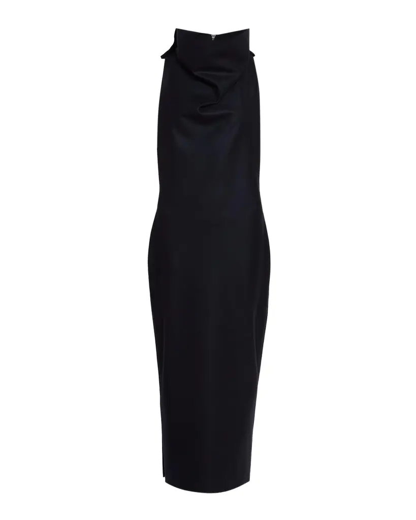 Sculptural Turtleneck Wool Sleeveless Maxi Dress