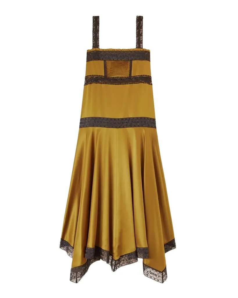 Ganni Fluid Satin Long Slip Dress