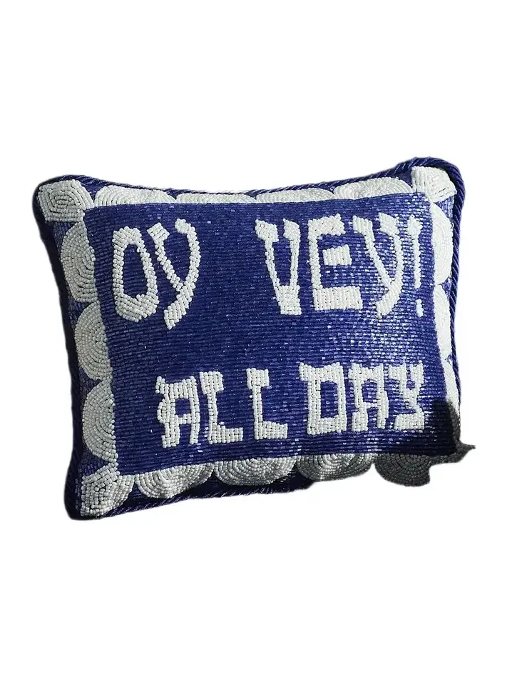 Sudha Pennathur Oy Vey All Day Beaded Hanukkah Pillow, 8" x 10"
