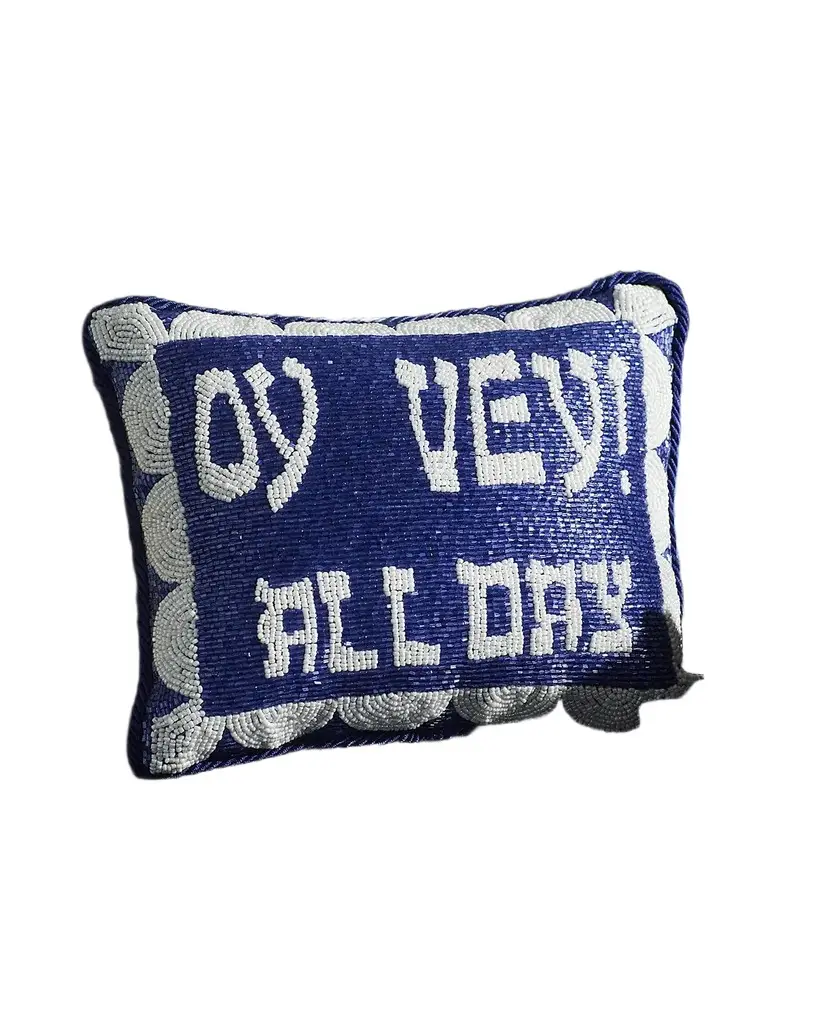 Oy Vey All Day Beaded Hanukkah Pillow, 8" x 10"
