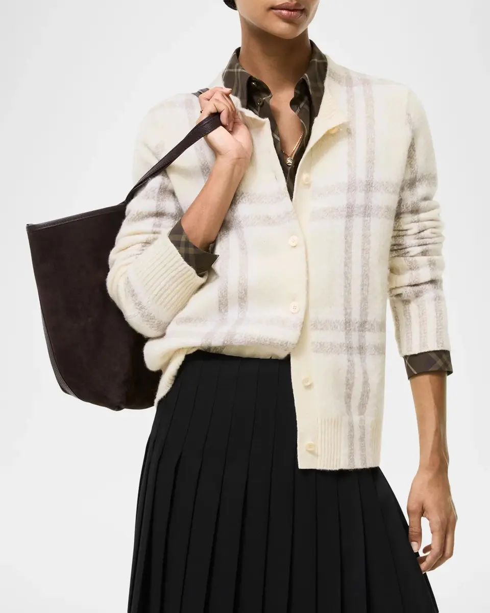 Burberry Checked Cashmere-Blend Cardigan | Thumbnail 2