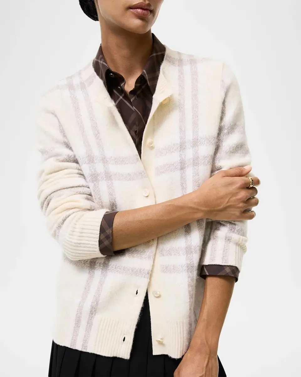Burberry Checked Cashmere-Blend Cardigan | Thumbnail 3