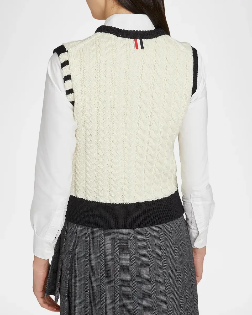 Thom Browne Aran Virgin Wool Cable-Knit Sweater Vest | Thumbnail 3