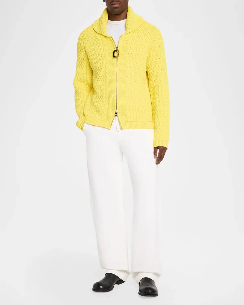 JW Anderson Men's Cable Knit Shawl-Collar Full-Zip Sweater | Thumbnail 2 JW Anderson Men's Cable Knit Shawl-Collar Full-Zip Sweater | Thumbnail 2