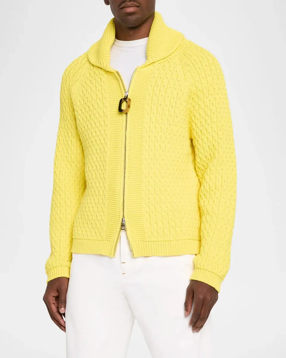 JW Anderson Men's Cable Knit Shawl-Collar Full-Zip Sweater | Thumbnail 4 JW Anderson Men's Cable Knit Shawl-Collar Full-Zip Sweater | Thumbnail 4