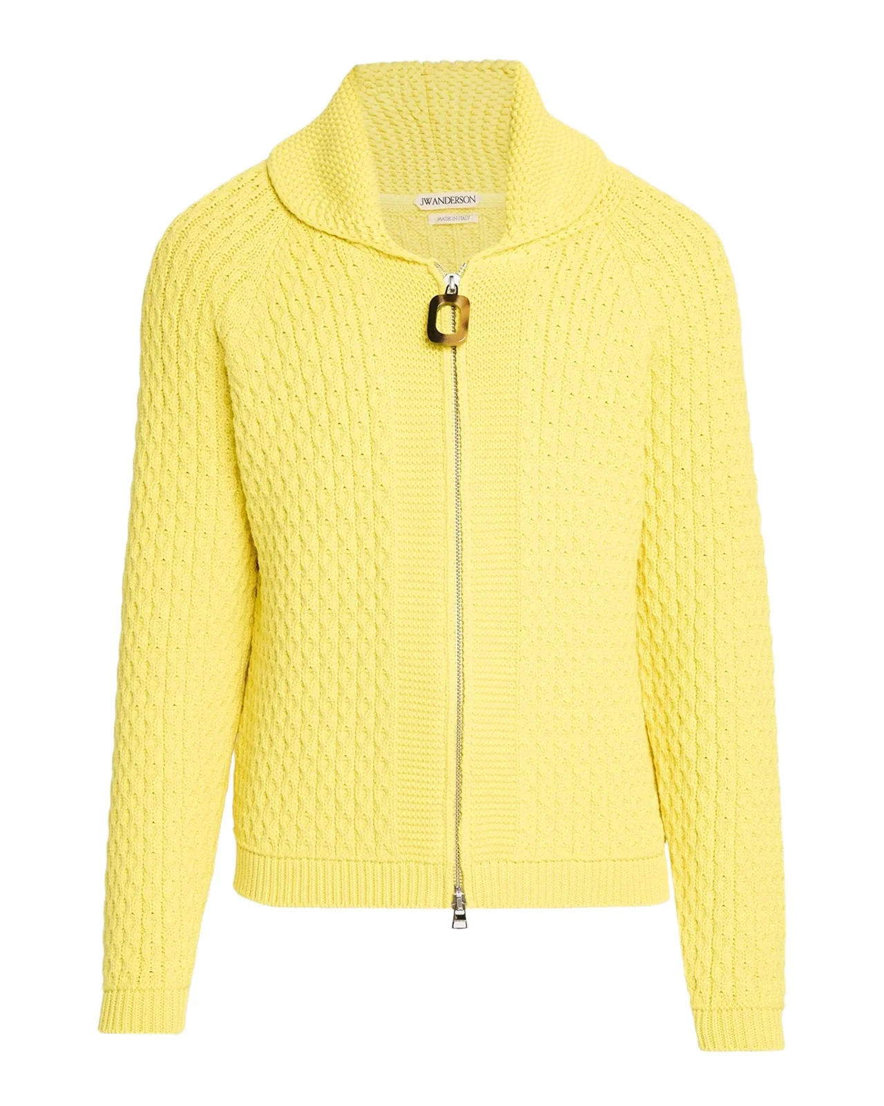 JW Anderson Men's Cable Knit Shawl-Collar Full-Zip Sweater