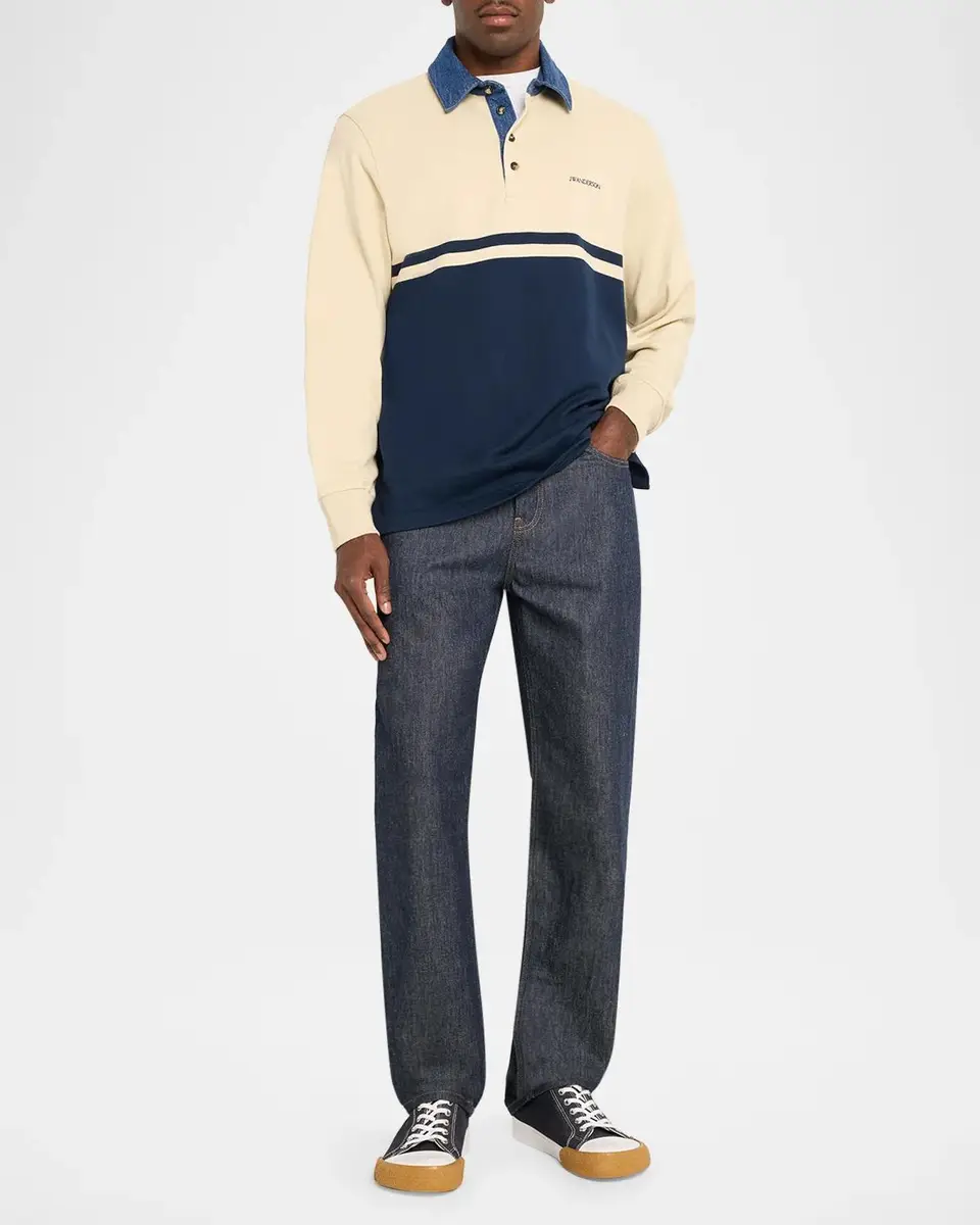 JW Anderson Men's Denim Collar Stretch-Cotton Polo Shirt | Thumbnail 2 JW Anderson Men's Denim Collar Stretch-Cotton Polo Shirt | Thumbnail 2