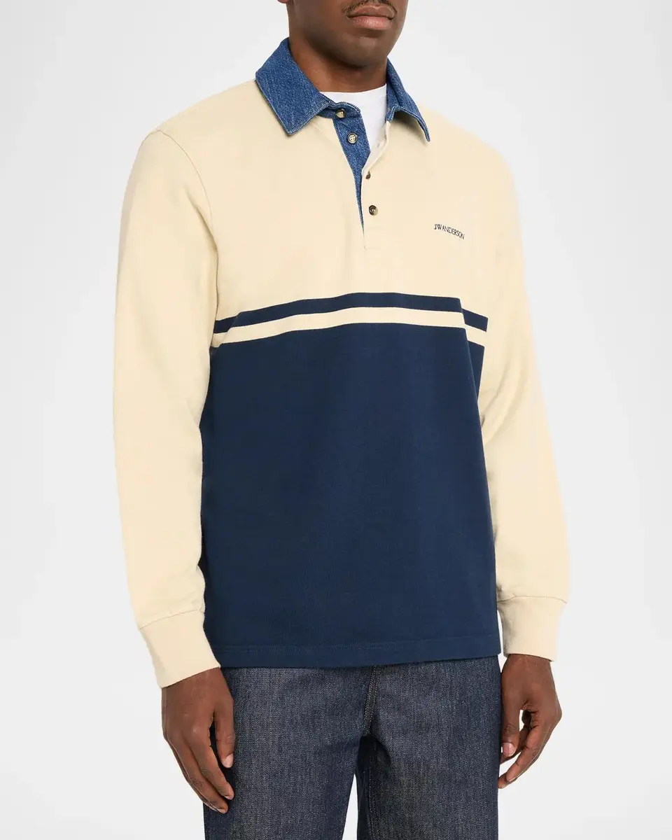 JW Anderson Men's Denim Collar Stretch-Cotton Polo Shirt | Thumbnail 4 JW Anderson Men's Denim Collar Stretch-Cotton Polo Shirt | Thumbnail 4