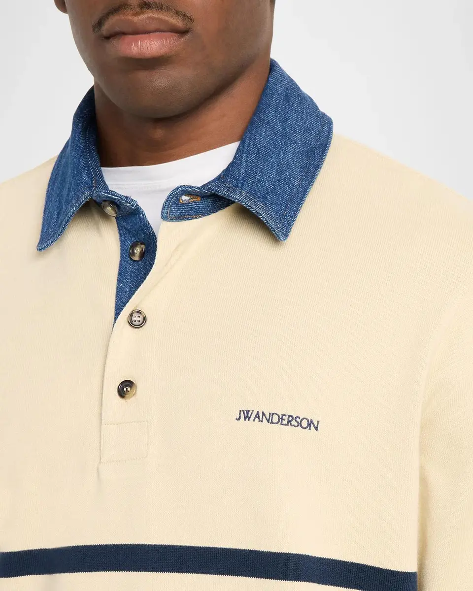 JW Anderson Men's Denim Collar Stretch-Cotton Polo Shirt | Thumbnail 5 JW Anderson Men's Denim Collar Stretch-Cotton Polo Shirt | Thumbnail 5