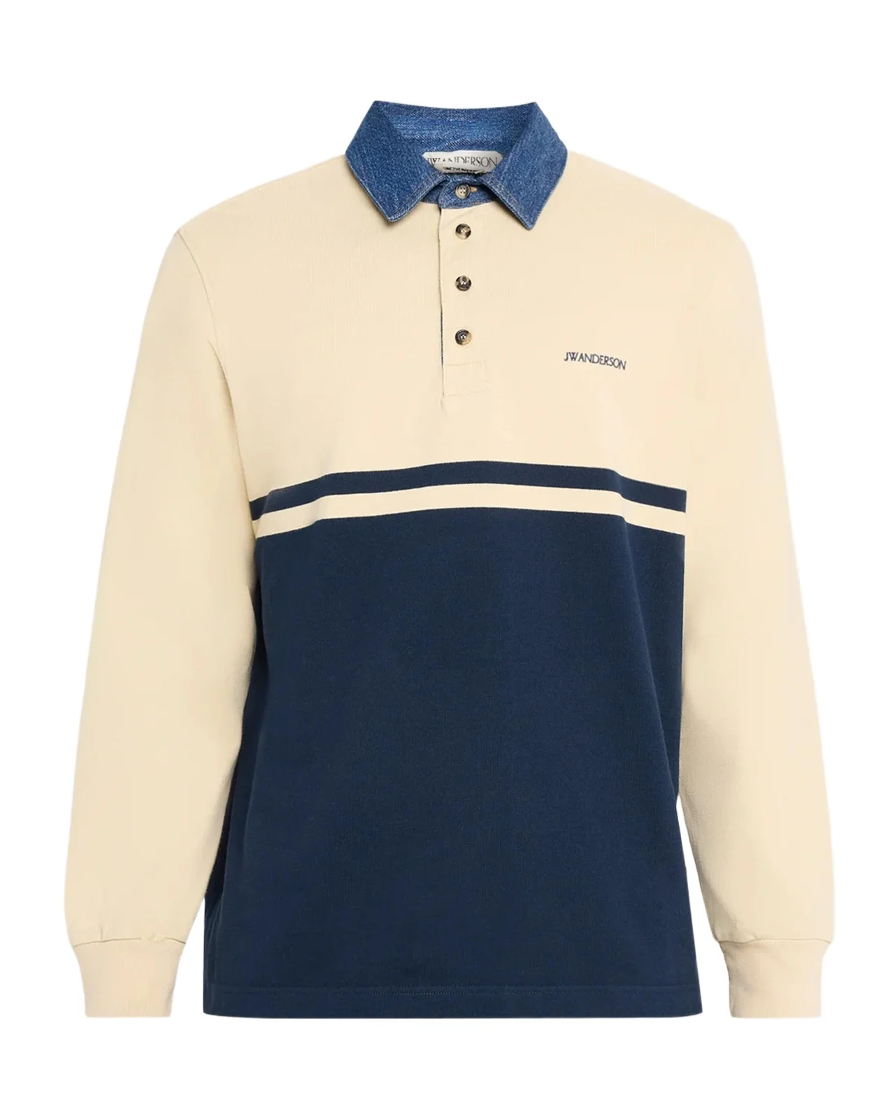 JW Anderson Men's Denim Collar Stretch-Cotton Polo Shirt