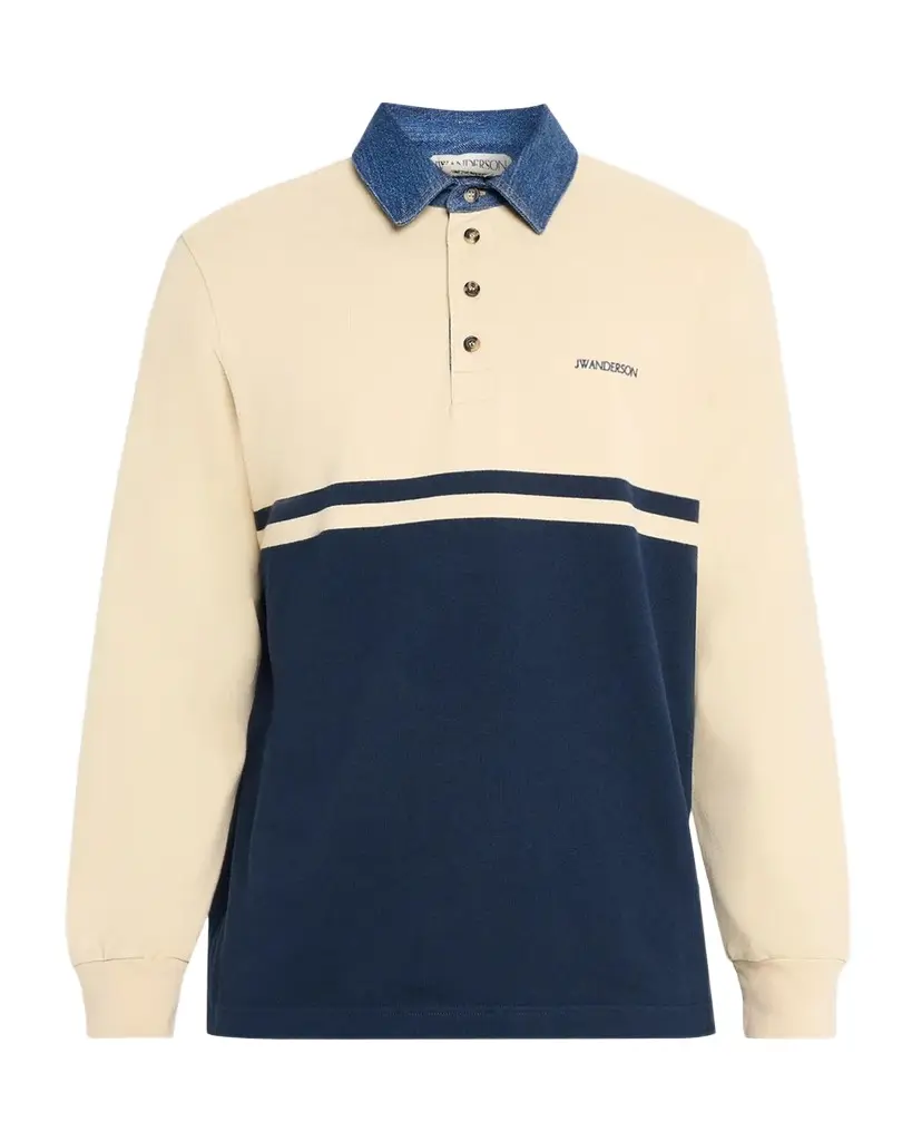 JW Anderson Men's Denim Collar Stretch-Cotton Polo Shirt