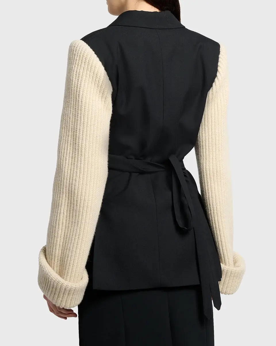 Dries Van Noten Beline Knit-Sleeves Wrap Blazer Jacket | Thumbnail 3