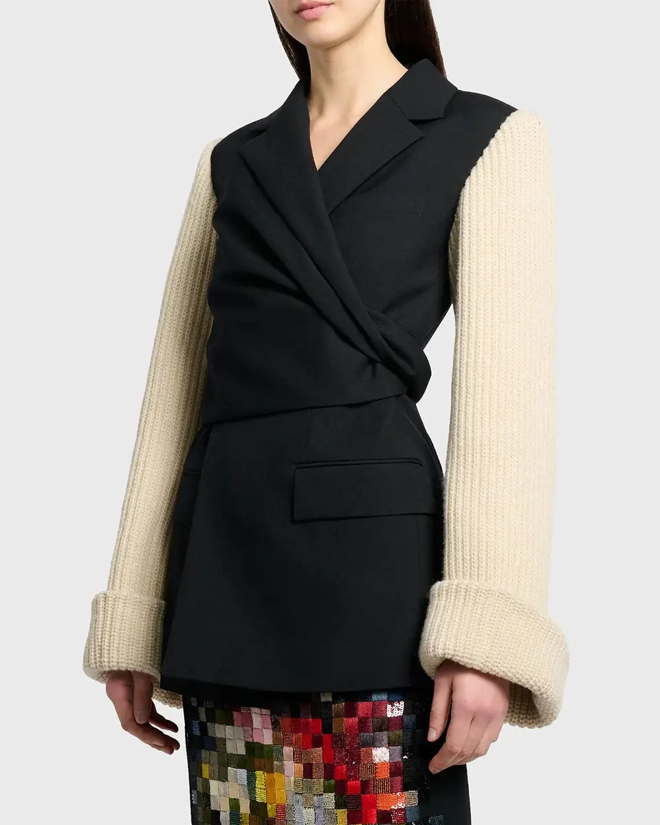 Dries Van Noten Beline Knit-Sleeves Wrap Blazer Jacket | Thumbnail 4