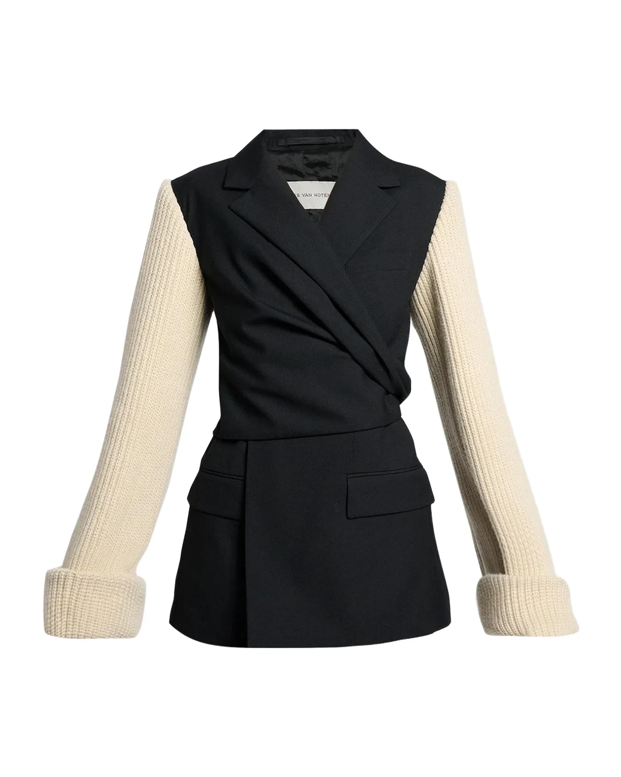 Dries Van Noten Beline Knit-Sleeves Wrap Blazer Jacket