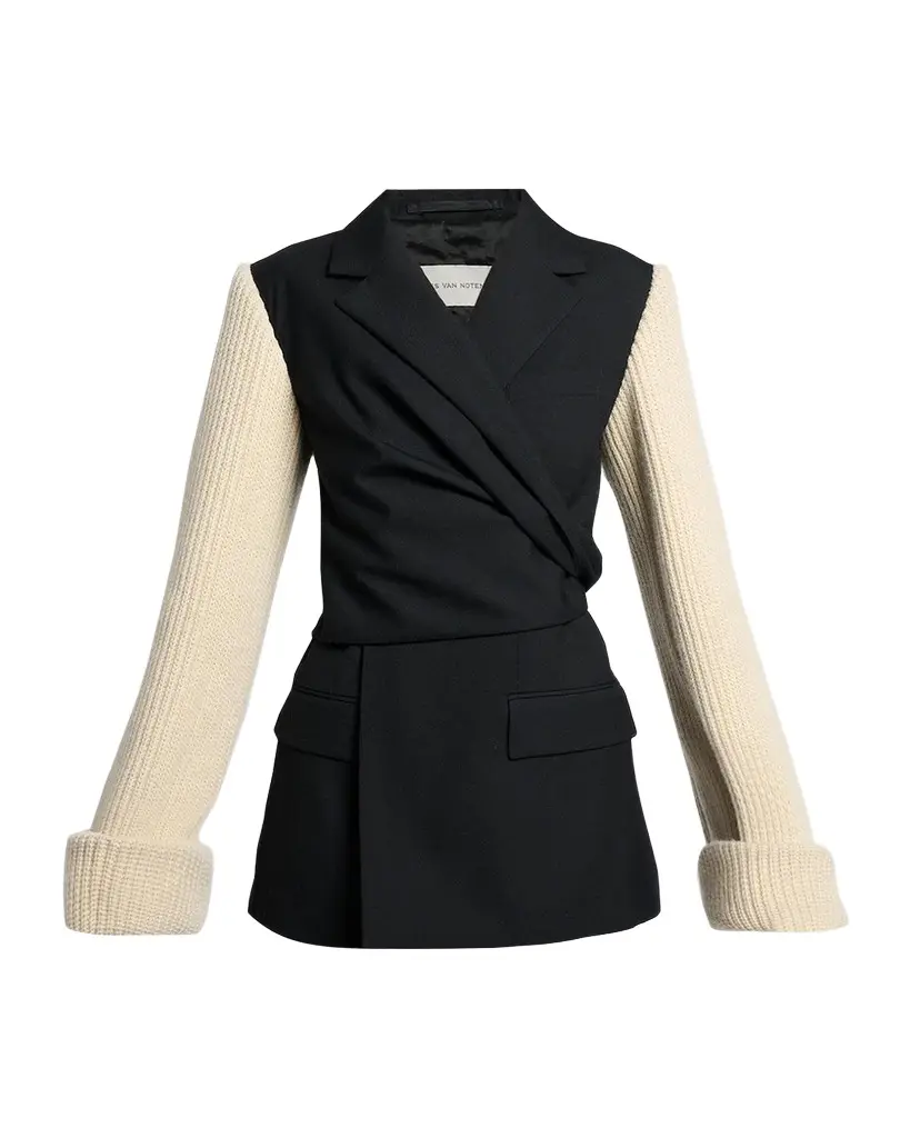 Beline Knit-Sleeves Wrap Blazer Jacket