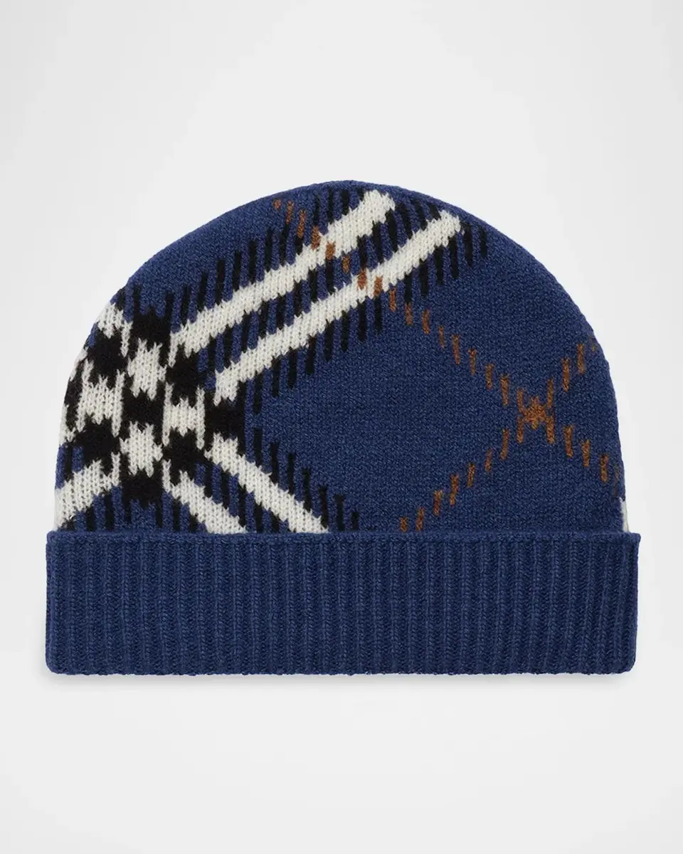 Burberry Men's Check Cashmere-Blend Beanie | Thumbnail 2
